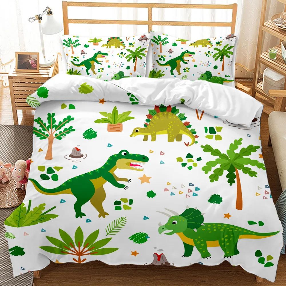 Cartoon Dinosaur Duvet Cover Kawaii Dinosaurs Bedding Set Jungle Ancient Animals Comforter Cover For Girls Boys Full King Size