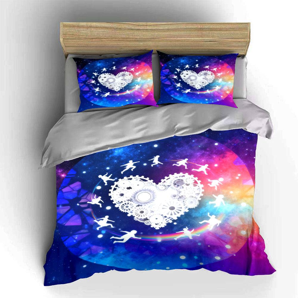 Colorful Galaxy Heart Set Decor Soft Comfortable Duvet Cover Bedding Set Included 1*Duvet Cover & 2*Pillowcases, Gift