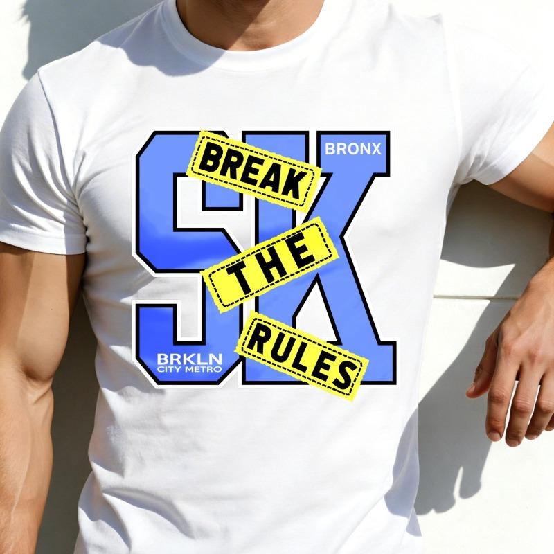 

European sizes Men S Graphic T-Shirt - Breathable Soft Lightweight - Break The Rules Bronx Brkln - Retro Funny Graphic Casual Short Sleeve Summer Top S белый