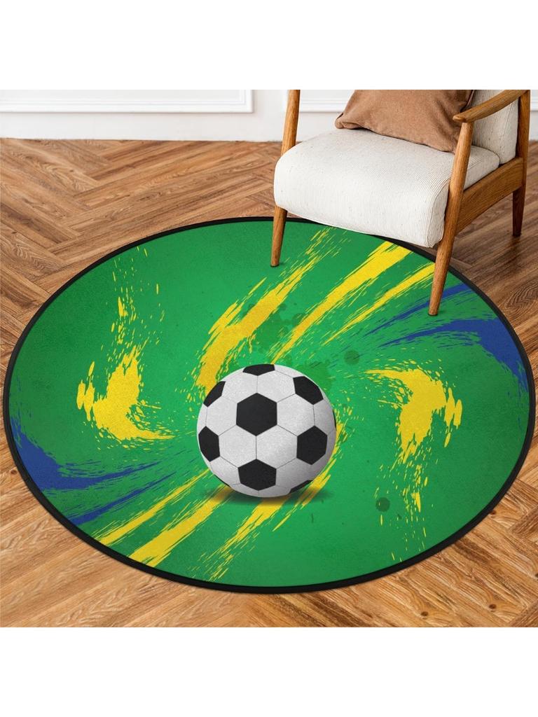 Sports Balls Soccer Balls Round Rug,Washable Soft Circular Floor Mat, Non Slip Low Pile Area Rugs for Kids Room Bedroom Bathroom