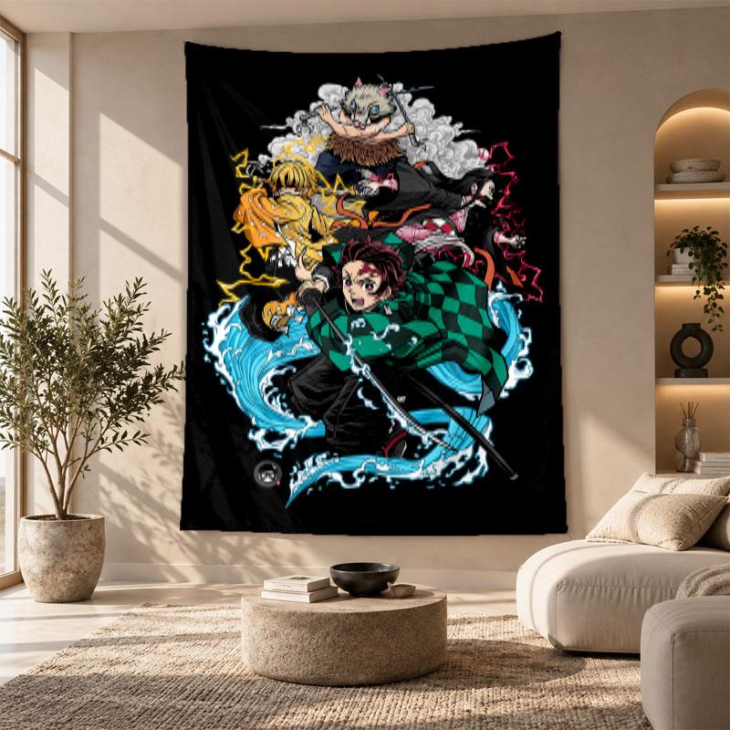 Arazzo Decorativo, Arte da Parete Stampato Demon Slayer, Appeso a Parete Leggero per Sfondo Camera da Letto