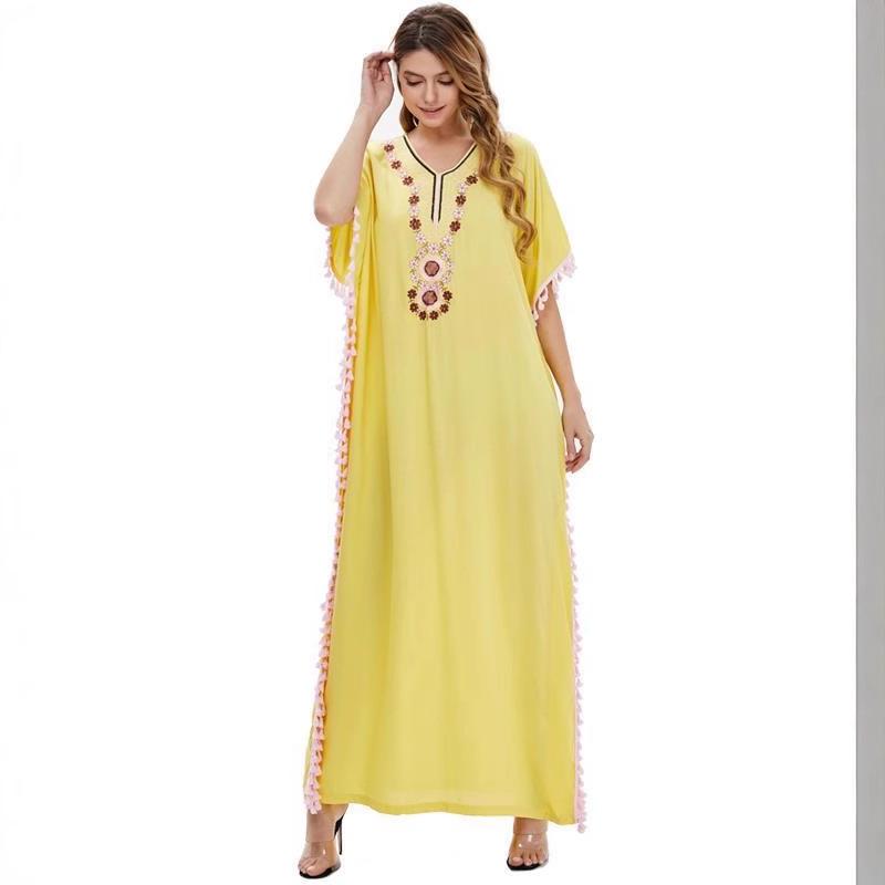 Übergröße Locker Schwingendes Islamisches Kleid mit Nahöstlichem Druck