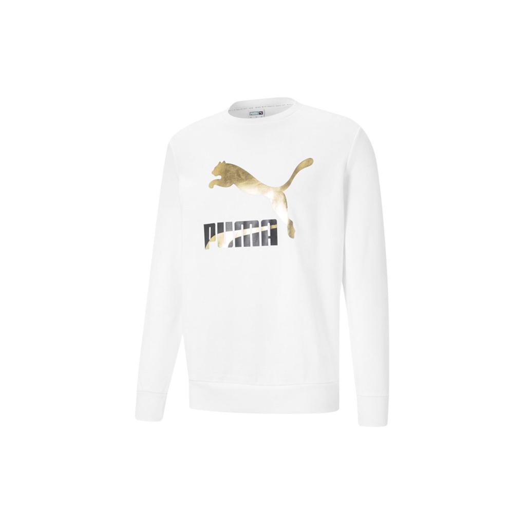 Puma Classics Metallic Logo Print Round Neck Sport Knitted Sweater Men Tops White 531367-02
