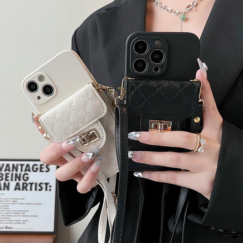 Wallet Mobile Phone Case Is Suitable For Apple 16 Lock Card Bag Iphone17 Messenger 15 Fine Hole Anti-Drop Silicone.