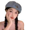 Japanese Fashion Washed Denim Beret Women'S Spring And Summer Big Head Circumference Retro Literary Painter Hat Showing Face Small Cloud Hat