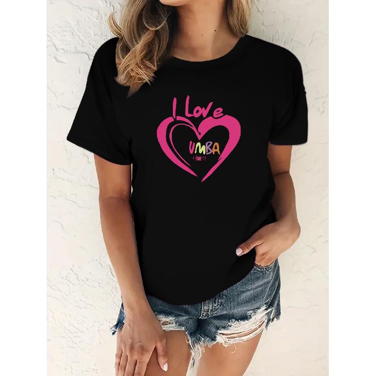 Women s short sleeves T Shirt I Love UMBA Fitness Heart-shaped pattern S чёрный