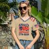 Women's Casual V Neck Short Sleeve Pullover T Shirt Top American Flag Print 250th Anniversary Graphic Tee Lightweight Comfortable