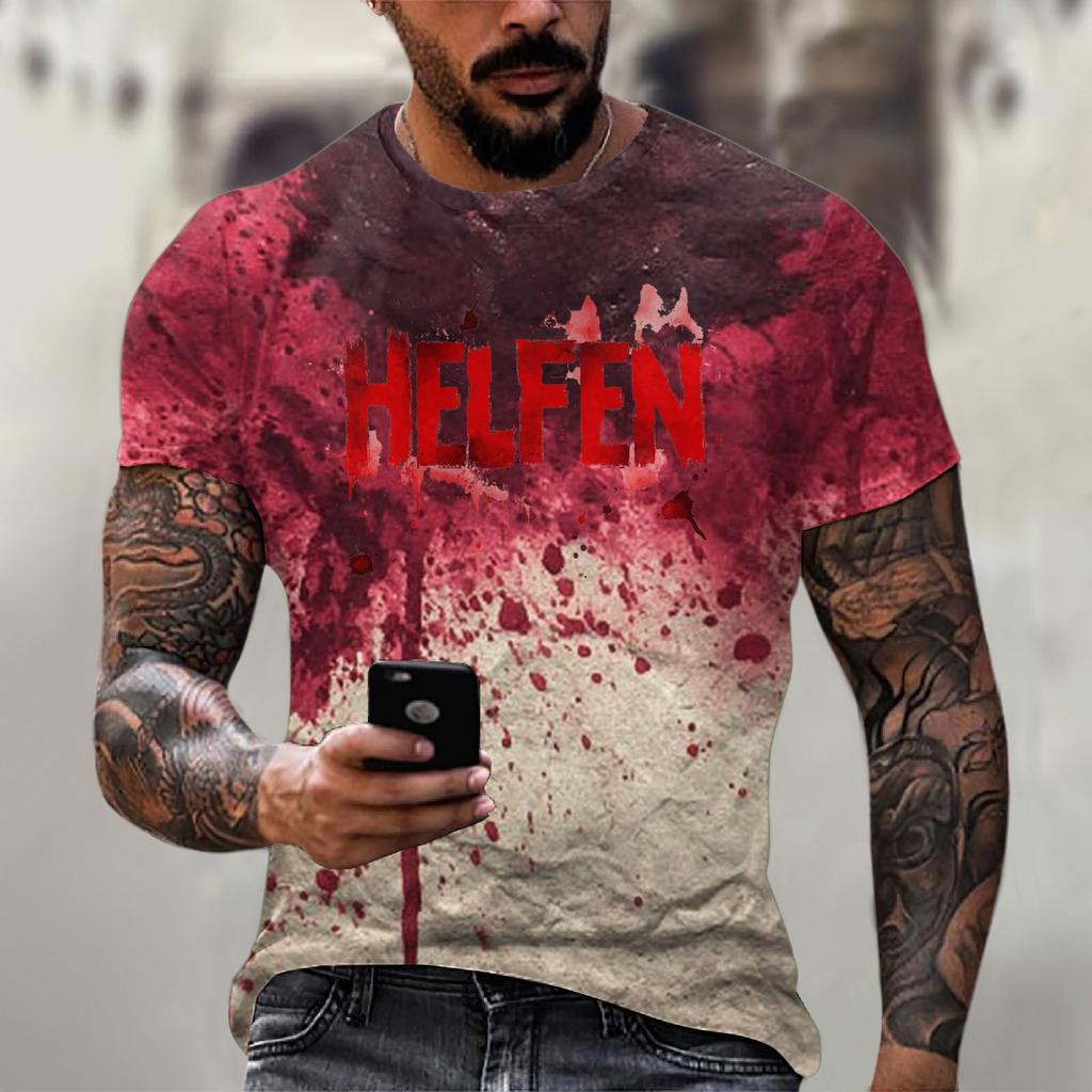 Halloween printed men's round-neck cotton-like short-sleeved top T-shirt