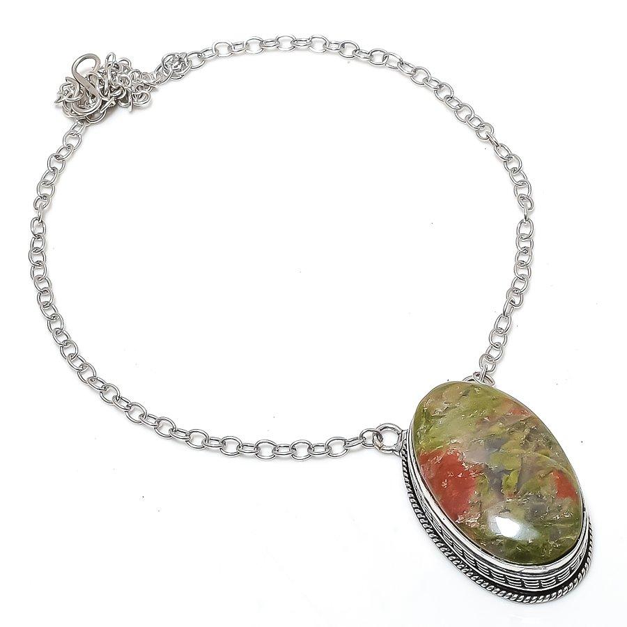 Unakite Gemstone 925 Sterling Silver Jewelry Necklace 18"