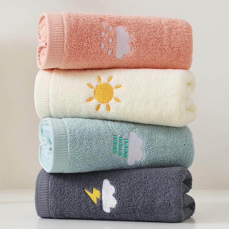 Bathroom Cotton Towel 74x34cm Weather Face Towel Embroidered Word Cute Soft Absorbent Towel Hand Towel