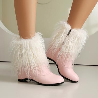 Quaste Fell Patchwork PU Süße Warme Winter Damen Kurzstiefel Ultrahoher Keilabsatz Seitenreißverschluss Süd Warme Knöchel Schneestiefel