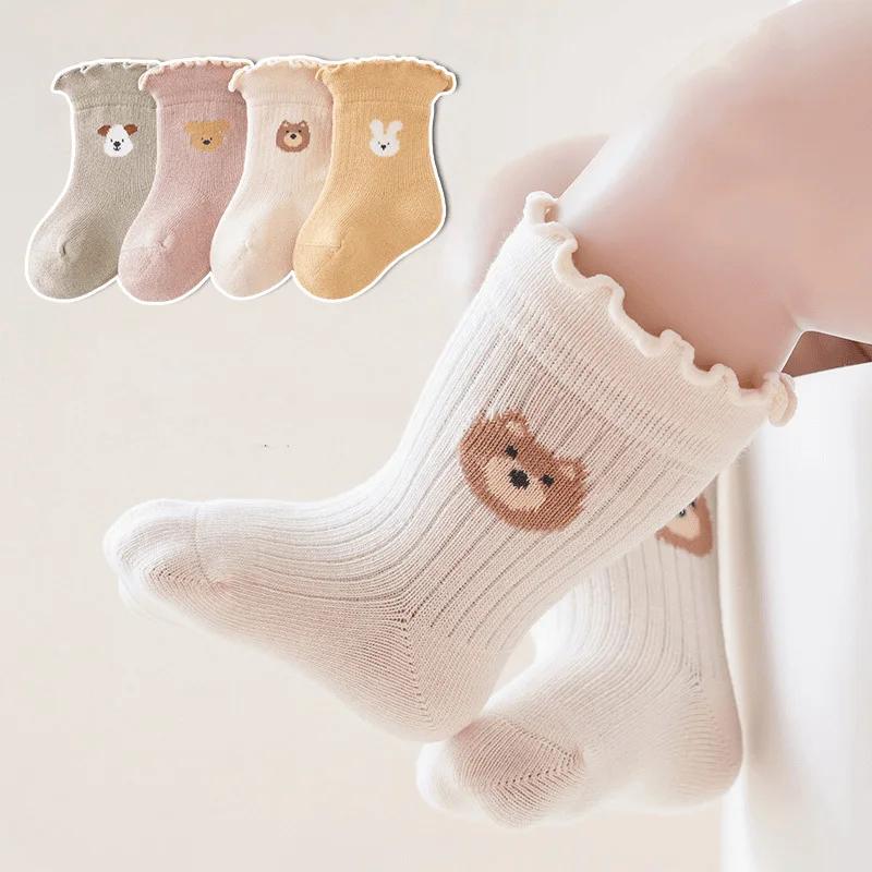 Cute Cartoon Bear Rabbit Baby Socks Spring Autumn Cotton Infant Toddler Ruffle Socks Casual Kids Mid Tube Socks