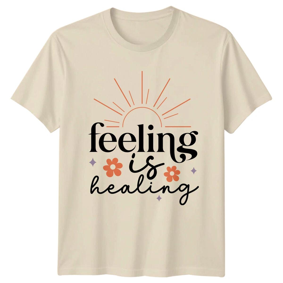 Feeling Is Healing Boho Mental Health Positive Vibes Graphic T-Shirt L
