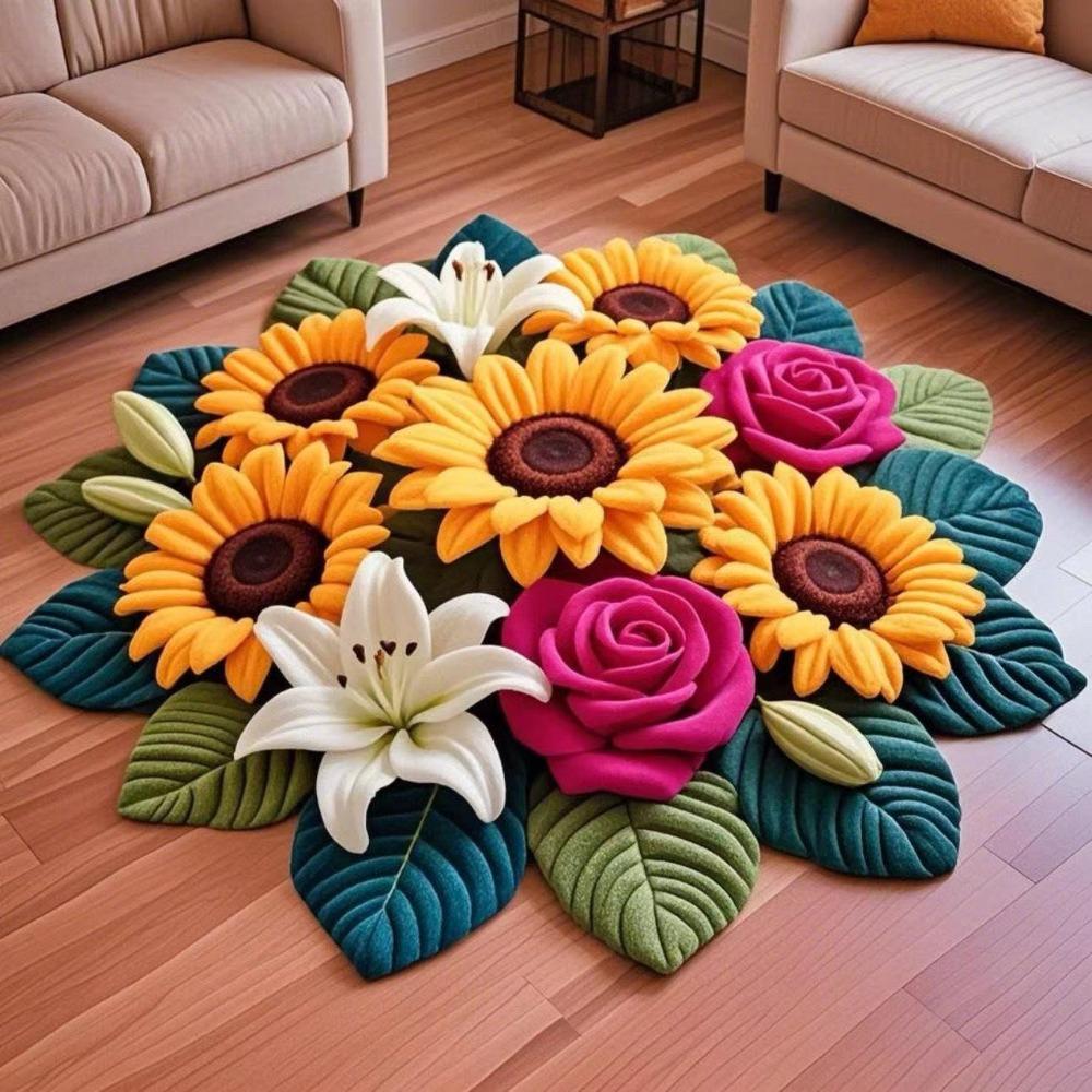 Soft Sunflower Mat Special-shaped Bathroom Floor Mat  for Living Room Tea Table Bedside