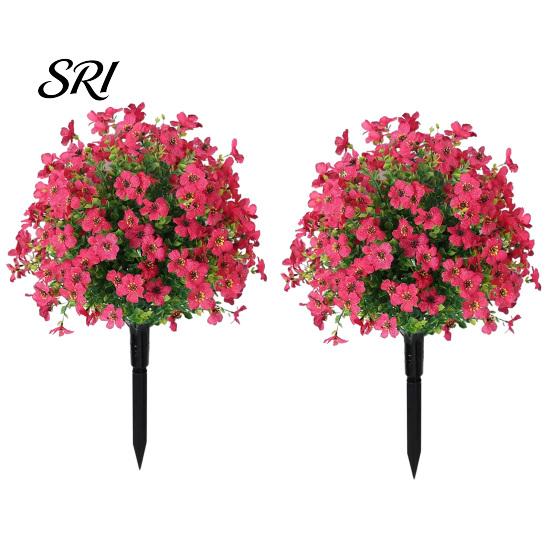 Realistic Fake Flower Stake Artificial Violet Topiary Trees with Spike UV Resistant Faux Shrubs No Watering Shrub Bushes Spring Summer Plants