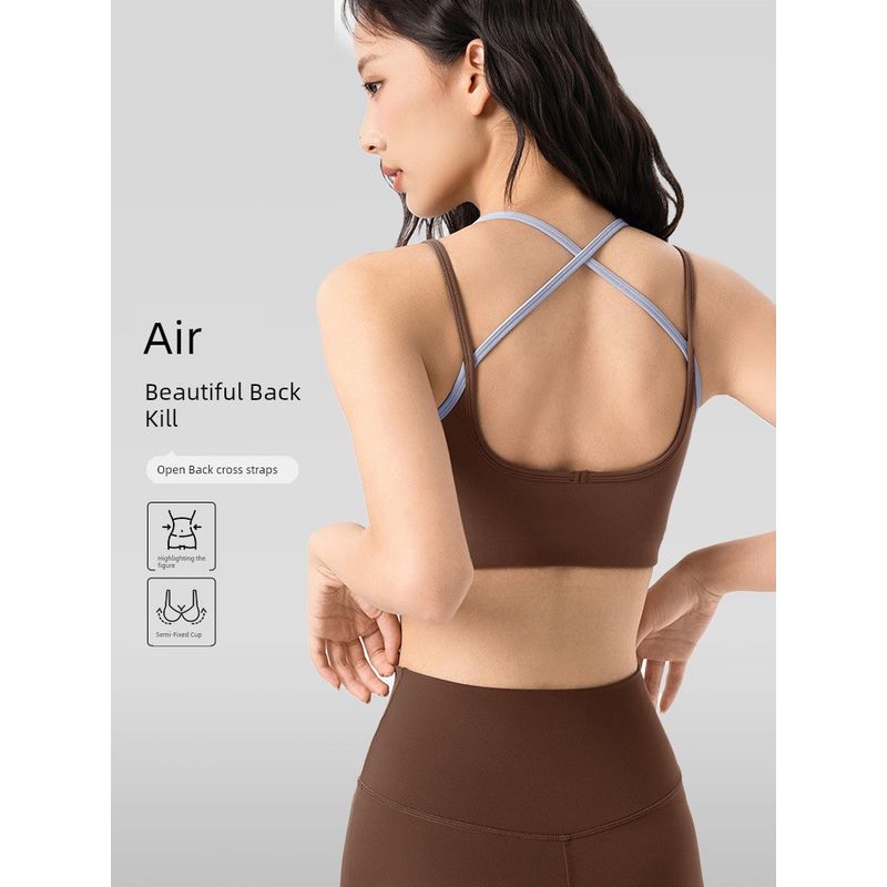Lu Same Style Double-Shoulder Strap Sling Sports Intimates Women's Fixed Cup Bubble Wrap Running Beauty Back Yoga Vest Workout Bra