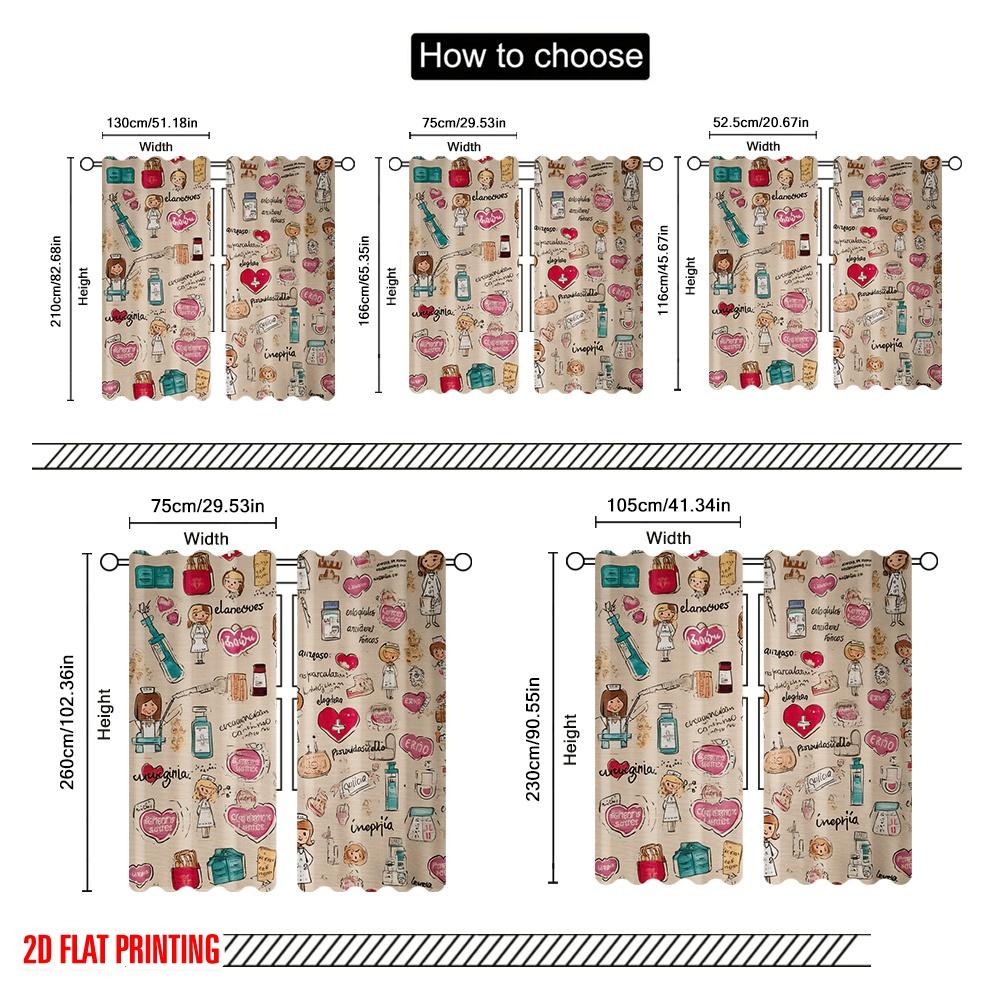 2pcs,2D Plane Printing Print Curtains Premium Medical Versatile Polyester Fabric (without Rod) Decorations For Home Ldeal for
