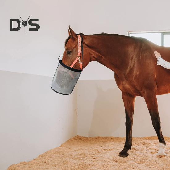 Horse Feed Bag Heavy Duty Mesh Horse Feeder with Adjustable Strap Horse Muzzle Feed Bucket for Feeding Grain Powder Supplements