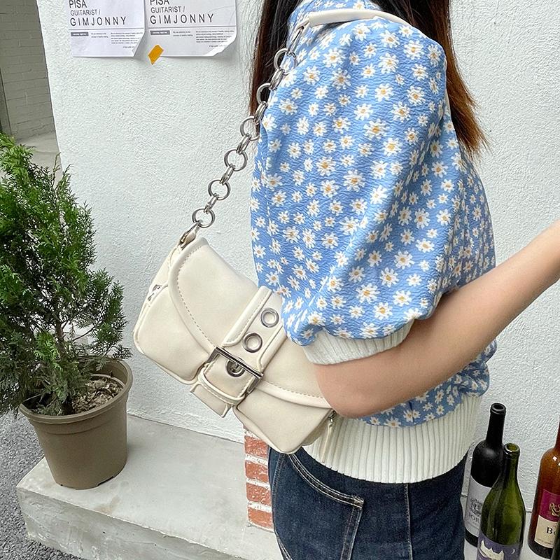 Retro Damen Kette Kleine Schultertasche Einfarbig PU Leder Damen Achseltaschen Mode Damen Achseltasche Tote Geldbörse Handtaschen