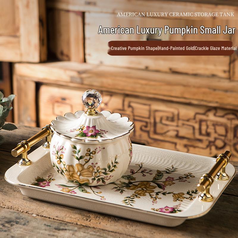 American Retro Ceramic Pumpkin Jewelry Box - Creative European Style Ornament