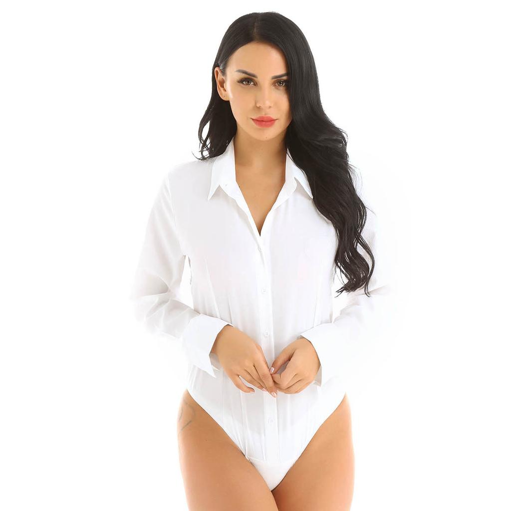 Women Bodysuit Shirt Bottoming Shirt Office Wear One-Piece Bodysuit Easy Care Work Bodysuit Shirt