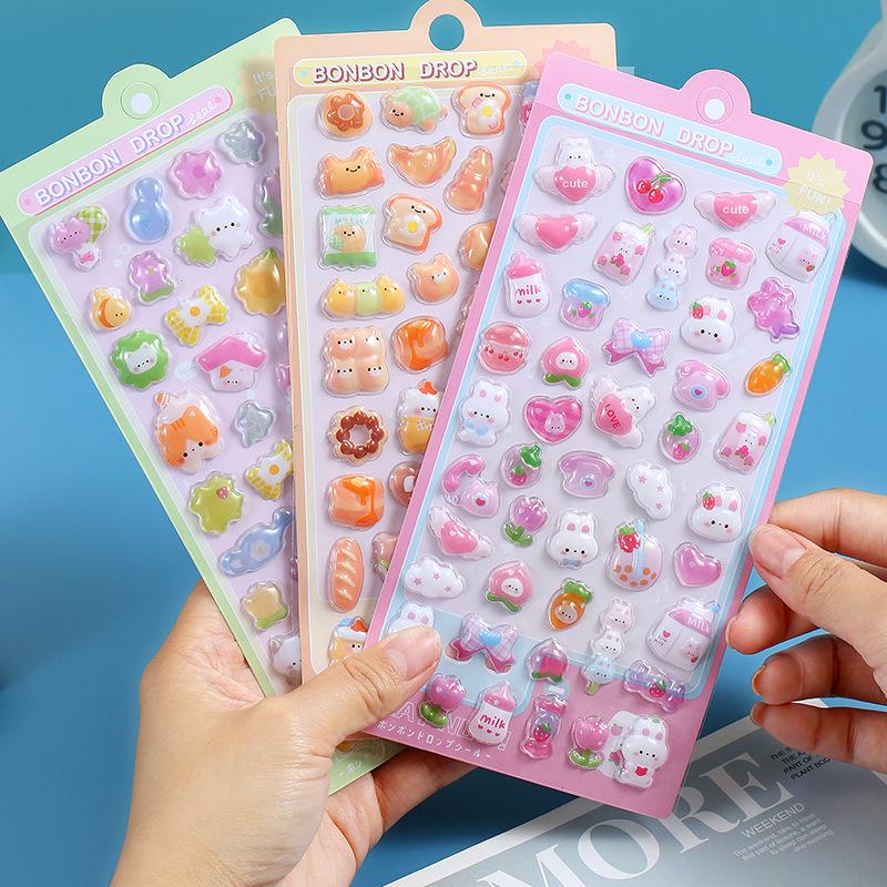 3D Embossed Japanese Cartoon Stickers for Kids' DIY Journaling & Cute Phone Case Decoration