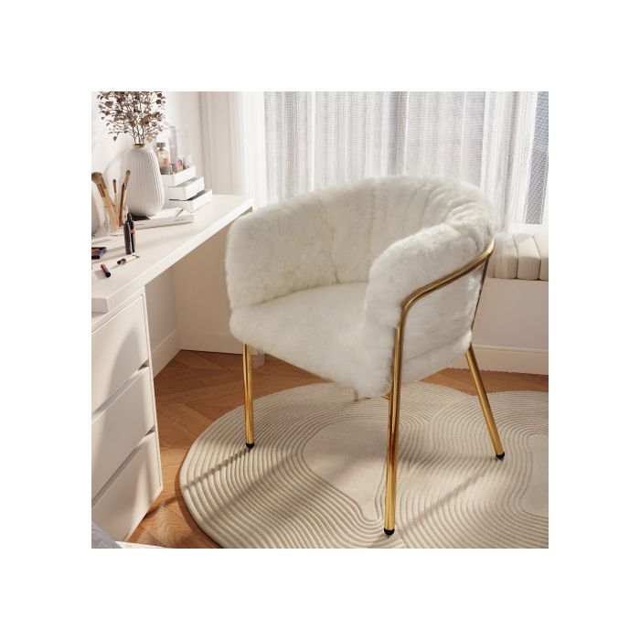 Chaise longue - MUVOE - Set de 4 - Imitation de lapin - Beige - Métal