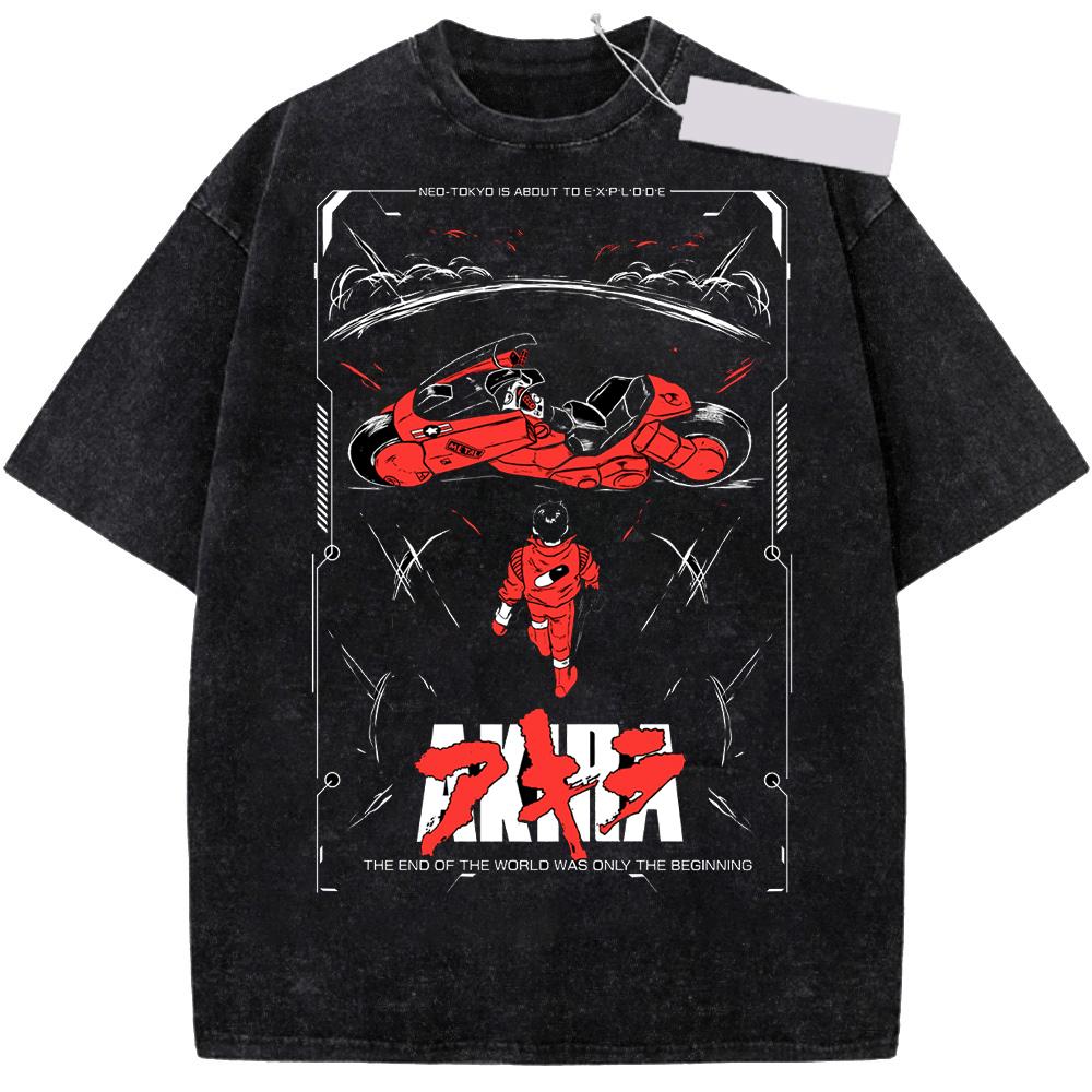 Manga Akira Graphic Print T-shirt for Men's Women's T Shirt Vintage Washed Cotton Streetwear Summer Short Sleeve O-Neck Tees Top