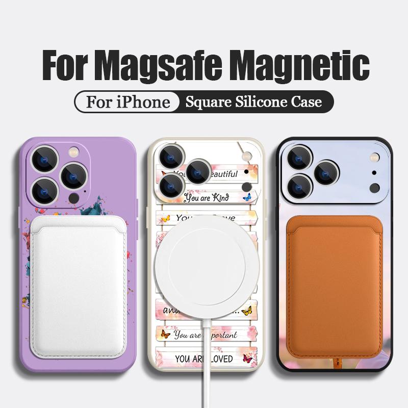 Magnetic For Magsafe Case For iPhone 17 Pro Max Letter Doodle Print Soft Silicone Phone Back Cover For iPhone 16 15 14 13 Pro Max 16e 17e