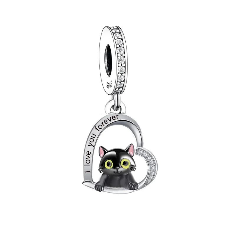 Fc Jewelry Fit  Charm Bracelet Exquisite 925 Silver Black Cat Witch Moon Star Bead For Making Women Halloween Berloque