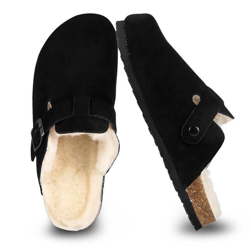 Fashion Shevalues Winter Women's Mules With Adjustable Buckle Leisure Cork Insole Comfortable Clogs Slippers Cow Suede Non-slip Sandals