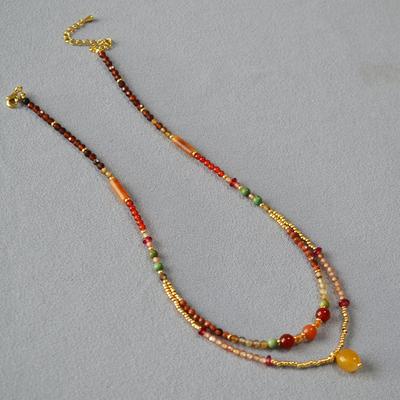 Autumn And Winter New Niche Design Guochao New Chinese Maillard Retro Literary Real Stone Beaded Double-Layer Stacked Necklace