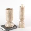 Wabi-Sabi Imitation Travertine Marble Candlestick for Tea Room & Desktop Decor