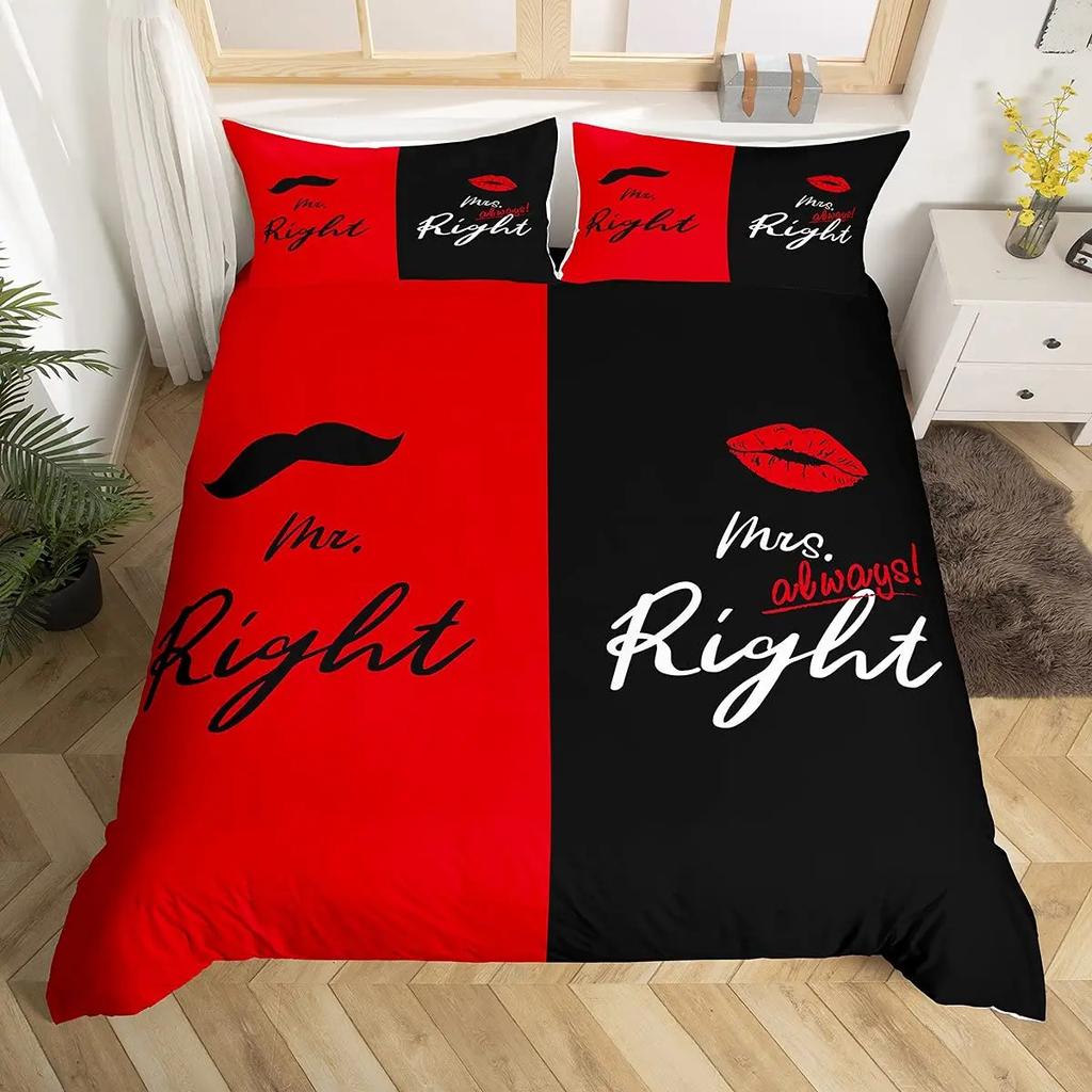 Mr And Mrs Duvet Cover Set King Black Love And Gold Bedding Set For Couples Cute Romantic Valentines Gifts Comforter Cover Sets