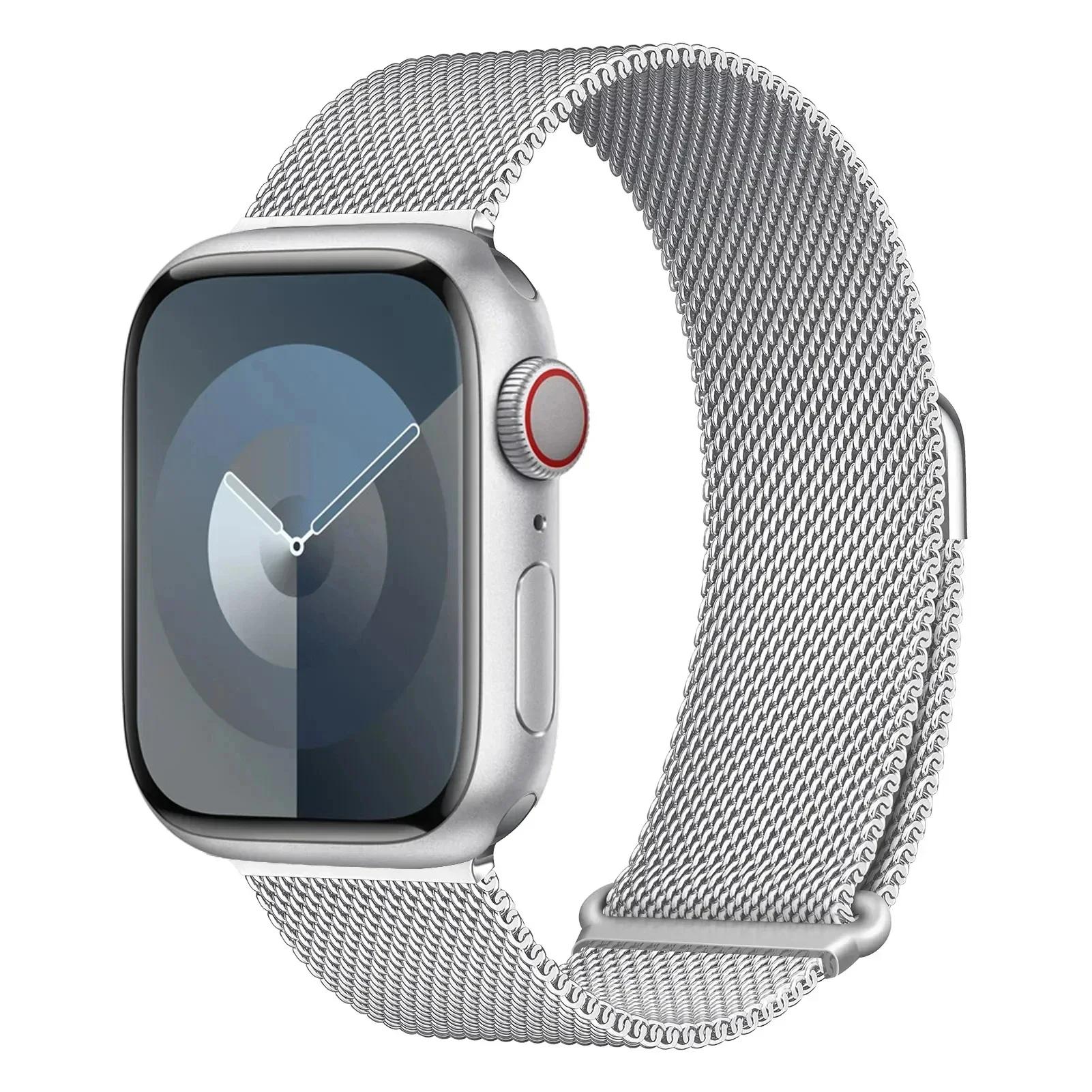 

Milanese Loop strap for apple watch band 46mm 45mm 44mm 40mm 41mm pride bracelet iwatch series 10/9 8 7 6 SE 5 4 3 ultra 2 49mm 38-40-41 MM серебряный