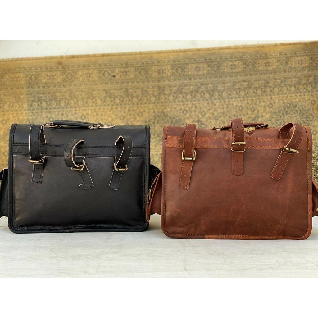 Leather Motorcycle Side Luggage Black Brown Saddle Bag Panniers Pouch (2 Side)