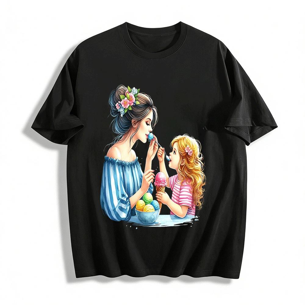 Warm Parent-Child Ice Cream Sharing Printed Top Pure cotton T-shirt XXS