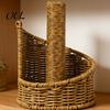 Office Paper Towel Organizer Imitation Rattan Toilet Holder, Round Woven Dispenser, Sturdy Roll Support Boho Tissue for Bathroom Countertop