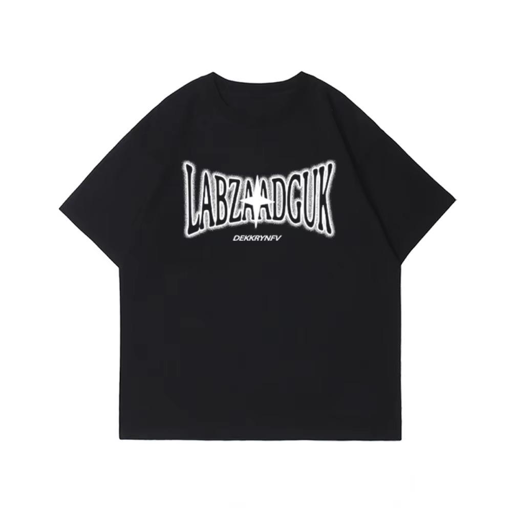 Summer Fashion Heavyweight Retro Men's English Letters 100% Cotton Printed Round Neck High-quality Casual Fitness Street T-shirt