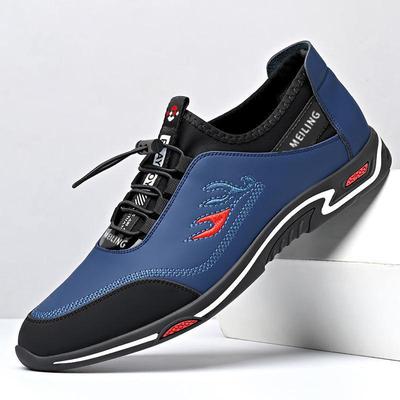 Tênis masculinos de couro PU com cadarço – Sapatos de caminhada casuais respiráveis e confortáveis, sapatos de treino de negócios da moda de cano baixo