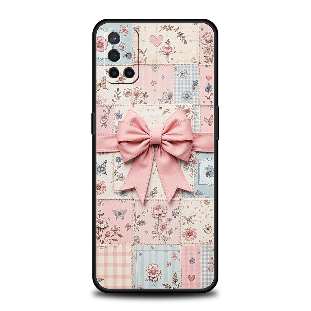 Phone Case For Oneplus 13R 12R 13 12 10T 10R Nord N100 N200 N10 10 9 9R 9RT CE 2 Z Pro Soft TPU Cover Bow-Knot Pink Bow Pattern