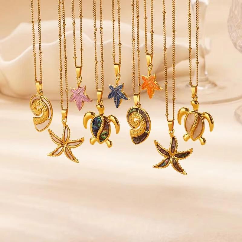 Creative Sea Turtle Conch Pendant Necklace For Women Girls Exquisite Stainless Steel Pendant Clavicle Chain Jewelry Accessories