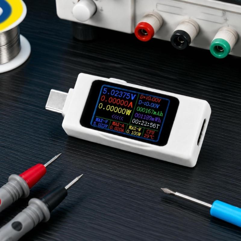 USB C Display Meter for Charging Data Review, Male to Female Type C Tool with 2 Way Monitoring Support for Daily Device Use at the Desk
