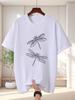 Unisex Navy Blue Tee Two Dragonfly Minimalist Line Art Print Crew Neck Short Sleeve Summer Casual Male Cotton Street Daily Top