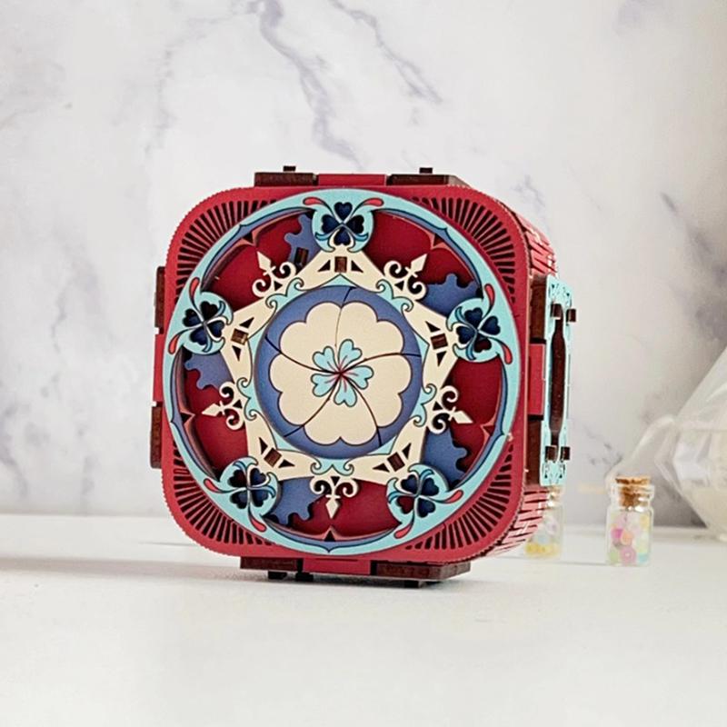 3D Wooden Puzzles For Adults Diy Wind Up Music Box Puzzle Material Kit Vintage Ring Storager Unique Gift
