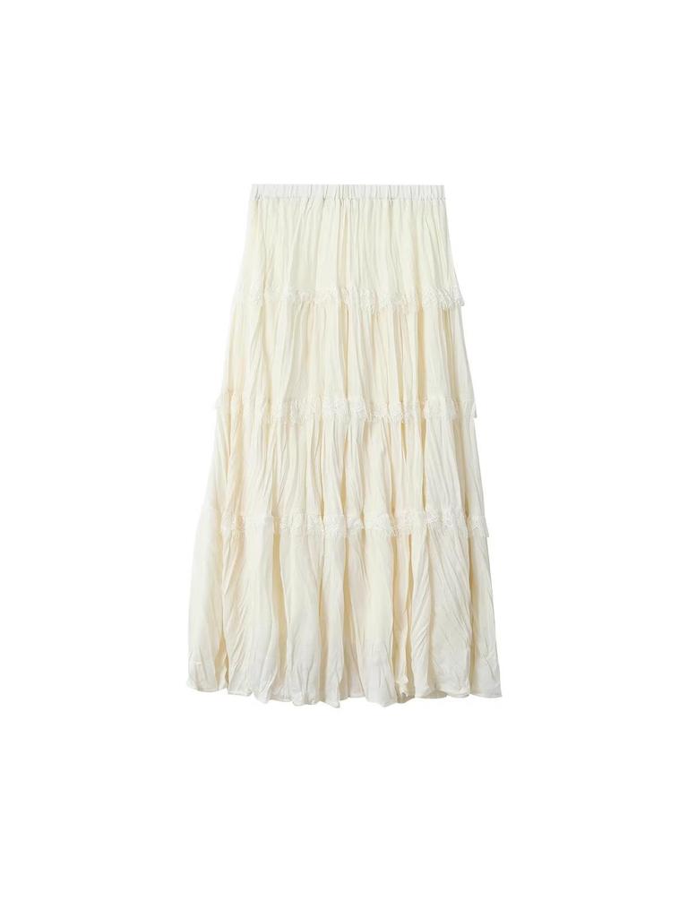 French Retro Crinkled Lace High-Waisted A-Line Layered Skirt for Women, 2026 Spring Collection