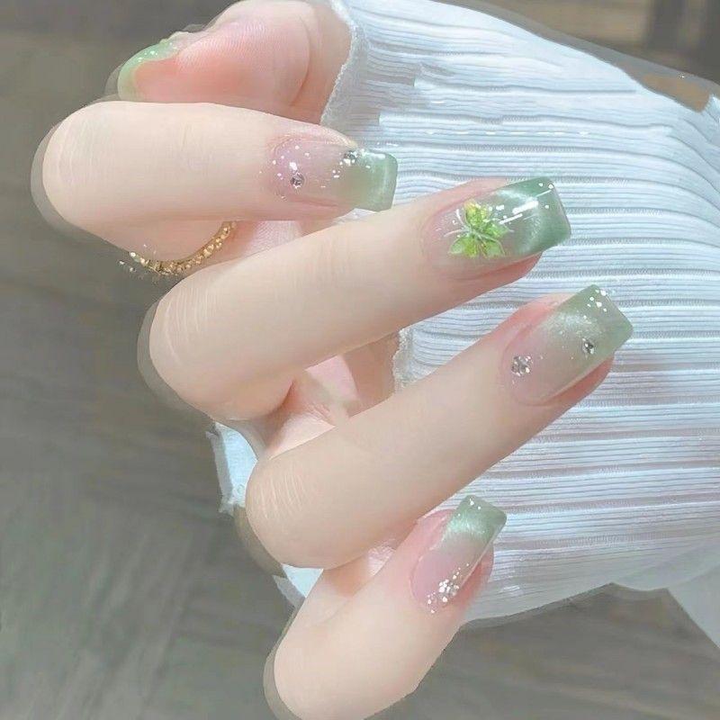 

Fantasy Fairy Summer White Fresh Green Cat s Eye Wear Nail Removable Fancy Patch Handmade Nail Stickers AP-15 Wizard of Oz-Medium Long Square-XS