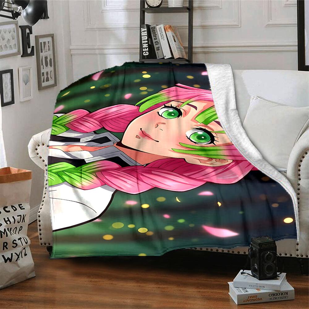 1Pc Pink Hair Anime Girl Flannel Blanket, Soft And Comfortable, Casual Warm, Camping Travel, Christmas, Halloween Xmas Gift S1377