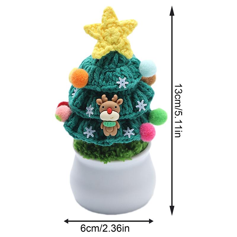 Tabletop Christmas Tree Knitted Potted Tree Table Decoration With Deer Winter Decoration Art Craft For Holiday Home Tabletop