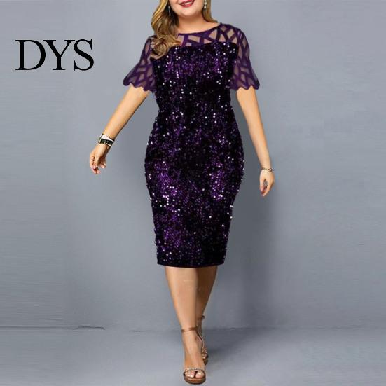 Abito Paillettes Rete Formale Estivo Donna Rete Hip Wrap per Matrimonio